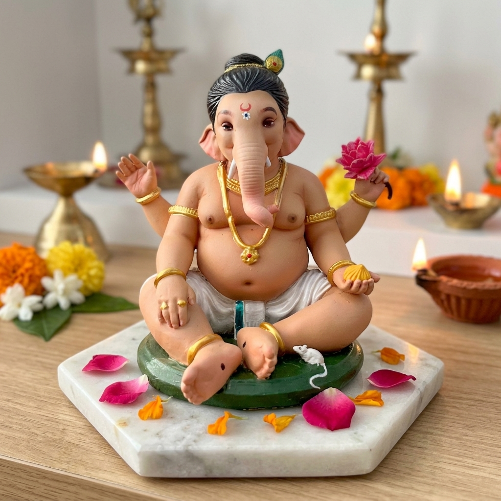 Cute Handcrafted Bal Ganesha Clay Idol